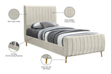 Zara Luxurious Velvet Bed with Channel Tufting and Elegant Gold Legs for a Contemporary Bedroom Retreat