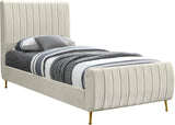Zara Luxurious Velvet Bed with Channel Tufting and Elegant Gold Legs for a Contemporary Bedroom Retreat