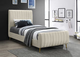 Zara Luxurious Velvet Bed with Channel Tufting and Elegant Gold Legs for a Contemporary Bedroom Retreat