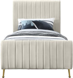 Zara Luxurious Velvet Bed with Channel Tufting and Elegant Gold Legs for a Contemporary Bedroom Retreat