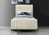 Zara Luxurious Velvet Bed with Channel Tufting and Elegant Gold Legs for a Contemporary Bedroom Retreat