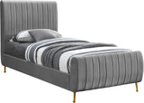 Zara Luxurious Velvet Bed with Channel Tufting and Elegant Gold Legs for a Contemporary Bedroom Retreat