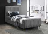 Zara Luxurious Velvet Bed with Channel Tufting and Elegant Gold Legs for a Contemporary Bedroom Retreat