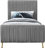 Zara Luxurious Velvet Bed with Channel Tufting and Elegant Gold Legs for a Contemporary Bedroom Retreat