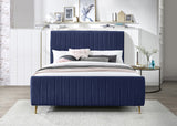 Zara Luxurious Velvet Bed with Channel Tufting and Elegant Gold Legs for a Contemporary Bedroom Retreat