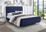 Zara Luxurious Velvet Bed with Channel Tufting and Elegant Gold Legs for a Contemporary Bedroom Retreat