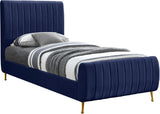 Zara Luxurious Velvet Bed with Channel Tufting and Elegant Gold Legs for a Contemporary Bedroom Retreat