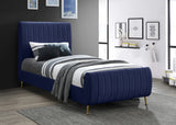 Zara Luxurious Velvet Bed with Channel Tufting and Elegant Gold Legs for a Contemporary Bedroom Retreat