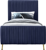 Zara Luxurious Velvet Bed with Channel Tufting and Elegant Gold Legs for a Contemporary Bedroom Retreat