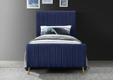 Zara Luxurious Velvet Bed with Channel Tufting and Elegant Gold Legs for a Contemporary Bedroom Retreat