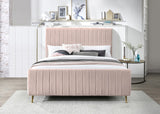 Zara Luxurious Velvet Bed with Channel Tufting and Elegant Gold Legs for a Contemporary Bedroom Retreat