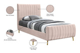 Zara Luxurious Velvet Bed with Channel Tufting and Elegant Gold Legs for a Contemporary Bedroom Retreat