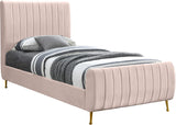 Zara Luxurious Velvet Bed with Channel Tufting and Elegant Gold Legs for a Contemporary Bedroom Retreat