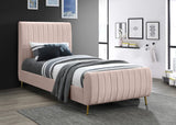 Zara Luxurious Velvet Bed with Channel Tufting and Elegant Gold Legs for a Contemporary Bedroom Retreat