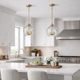 Zen Five Pendant Chain Hanging Light with Clear Glass - Satin Brass