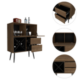 TUHOME Prunus Bar Cabinet with One Storage Cabinet, Two Spacious Drawers, Bottle Racks and Functional Top Surface Offering Modern Organization for Home Entertainment, Cocktail Preparation and Stylish Living or Dining Spaces