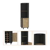 Tuhome Kaia 70-Inch Tall Corner Bar Cabinet with Built-In Wine Storage, Ten Bottle Cubbies, Four Shelves, Stemware Rack, Space-Saving Home Bar Furniture for Living Room or Dining Room Organization