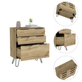Tuhome Augusta Dresser with Three Spacious Drawers, Modern Hairpin Metal Legs, Wide Superior Top for Décor and Storage, Contemporary Bedroom Organizer for Clothes, Essentials and Small Spaces, Stylish Compact Storage Solution