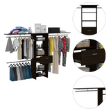 Tuhome Plego Closet System with Four Hanging Rods, Five Shelves, Three Drawers, Adjustable for 69" or 118" Closet Space, Modern Storage Solution