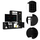 Kava Entertainment Center with Large TV Storage Space for Screens up to 78", Six External Display Shelves, Double-Door Cabinet, Built-In Wine Rack and Modern Multi-Functional Design for Organized Living Room Entertainment