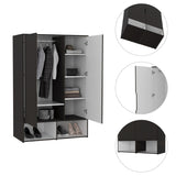 Rosie 59" Tall Armoire with Double-Door Wardrobe Cabinet, Interior Hanging Rod, Five Storage Shelves, Lower Open Shoe Shelves and Modern Space-Saving Bedroom Design for Organized Clothing Storage and Everyday Home Convenience
