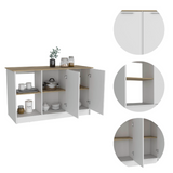 Juniper Kitchen Island with Large Prep and Serving Top, Double-Door Cabinet with Interior Shelves, Dual Open Storage Shelves and Modern Space-Saving Design for Enhanced Organization, Meal Preparation and Everyday Kitchen Efficiency