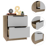 Tuhome Kaia Small Nightstand with Two Spacious Drawers and Metal Handles, Modern Bedside Storage Cabinet with Superior Top for Bedroom Organization, Compact Functional Furniture for Everyday Essentials