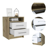 Tuhome Eter Nightstand with Two Drawers, Open Storage Compartment, Compact Modern Bedside Table for Bedroom or Living Room, Functional Organizer for Books, Devices, and Essentials, Contemporary Space-Saving Furniture