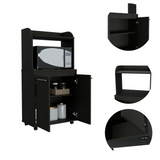 Kira Kitchen Cart with Spacious Microwave Shelf, Double-Door Cabinet with Interior Shelves, Open Storage Area, Large Countertop and Caster Wheels for Mobile Organization, Prep Convenience and Modern Kitchen Functionality
