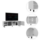 Tuhome Valdivia TV Stand for TVs up to 70", Modern Entertainment Center with Four Open Shelves, Wide Superior Top, Cable Management Openings and Five-Sturdy-Leg Base, Space-Saving Media Console in Light Oak Finish