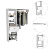 Tuhome Manchester 150 Closet System with Five Open Shelves, Single Drawer, Full-Length Metal Hanging Rod and Spacious Superior Top, Space-Saving Vertical Wardrobe Organizer for Modern Bedrooms and Efficient Clothing Storage