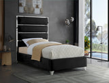Zuma Velvet Contemporary Bed - Chic Upholstered Design with Chrome Accents for Modern Bedrooms