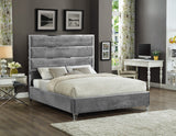 Zuma Velvet Contemporary Bed - Chic Upholstered Design with Chrome Accents for Modern Bedrooms