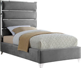 Zuma Velvet Contemporary Bed - Chic Upholstered Design with Chrome Accents for Modern Bedrooms