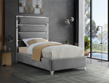 Zuma Velvet Contemporary Bed - Chic Upholstered Design with Chrome Accents for Modern Bedrooms