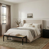 Nara - Linen Textured Fabric Upholstered Bench - Painted Black