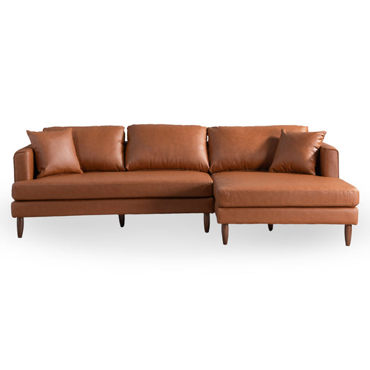 Blake L-Shaped Cognac Vegan Leather Sectional Sofa Right Facing