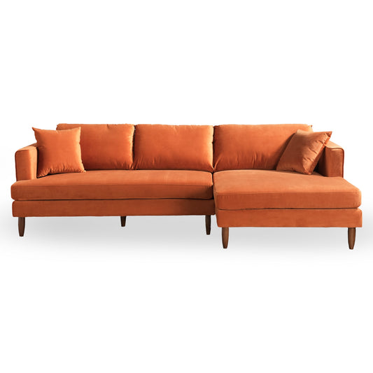 Blake L-Shaped Burnt Orange Velvet Sectional Sofa Right Facing