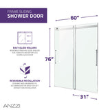 Stellar Series 76 in. x 57-60 in. Sliding Frameless Shower Door with Alcove Center Drain Shower Base - Multiple Finishes
