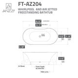 ANZZI Julia Series 67 in. Freestanding Acrylic Air and Whirlpool Bathtub with Touch Sensitive Control and Chroma Lights