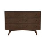 Caroline Mid Century Modern Walnut Dresser 6 Drawer