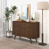 Caroline Mid Century Modern Walnut Dresser 6 Drawer