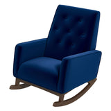 Demetrius Dark Blue Velvet Solid Wood Rocking Chair