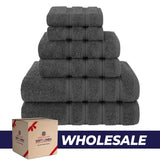 6 Piece 100% Cotton Turkish Bulk Bath Towels - Wholesale Premium Towel Sets - 10 Set Case Pack