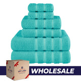 6 Piece 100% Cotton Turkish Bulk Bath Towels - Wholesale Premium Towel Sets - 10 Set Case Pack