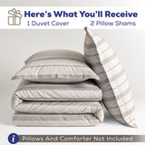 Wholesale 100% Washed Cotton Percale Duvet Cover Set – 200TC Yarn-Dyed Striped Hotel Bedding Set