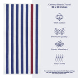 Cabana Striped Oversized Premium Cotton Beach Towel 30x60" - 32 Set Case Pack