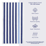 Cabana Striped Oversized Premium Cotton Beach Towel 30x60" - 32 Set Case Pack