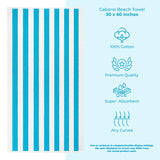 Cabana Striped Premium Beach Towels, Premium Cotton, 30x60 Inches, Soft, Absorbent, Sand Free Swim Towels