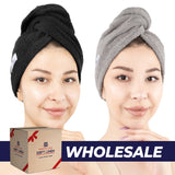 American Soft Linen 100% Cotton Hair Drying Towels for Women, 2 Pack Head Towel Cap - 75 Set Case Pack
